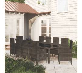 Set mobilier de exterior cu perne, 11 piese, negru, poliratan