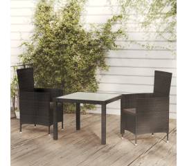 Set mobilier de exterior cu perne, 3 piese, negru, poliratan