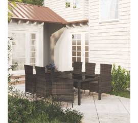 Set mobilier de exterior cu perne, 7 piese, negru, poliratan