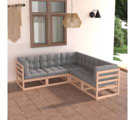 Set mobilier de grădină, 5 piese, cu perne, lemn masiv de pin