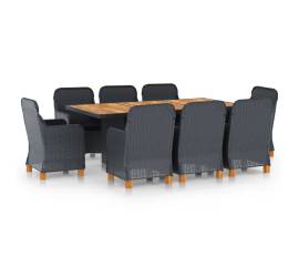 Set mobilier exterior cu perne, 9 piese, gri închis, poliratan