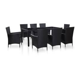 Set mobilier de exterior, 9 piese, negru, poliratan