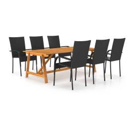 Set mobilier de grădină, 7 piese, negru