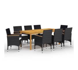 Set mobilier de grădină, 9 piese, negru