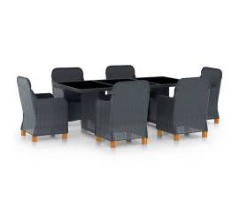 Set mobilier exterior cu perne, 7 piese, gri închis, poliratan