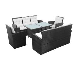 Set mobilier de grădină cu perne, 5 piese, negru, poliratan