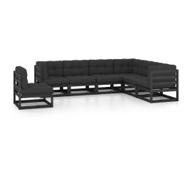 Set mobilier grădină cu perne, 7 piese,negru, lemn masiv pin