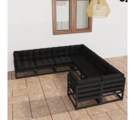 Set mobilier grădină cu perne, 8 piese, negru, lemn masiv pin