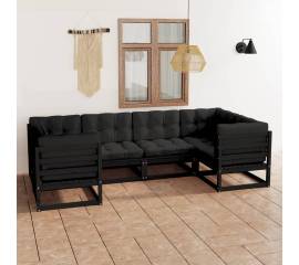 Set mobilier grădină, perne negre, 6 piese, lemn masiv de pin