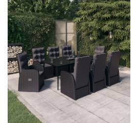 Set de mobilier pentru grădină, cu perne, 9 piese, negru