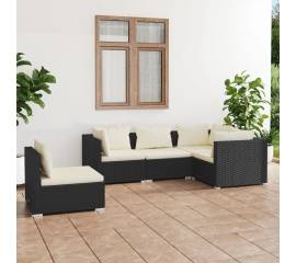 Set mobilier de grădină cu perne, 5 piese, negru, poliratan