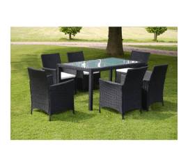 Set mobilier de exterior cu perne, 7 piese, negru, poliratan