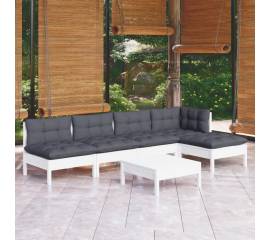 Set mobilier de grădină cu perne, 6 piese, alb, lemn de pin