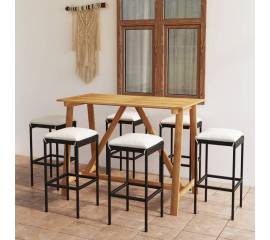 Set mobilier bar de grădină cu perne, 7 piese, negru