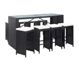 Set mobilier de bar de exterior, negru, poliratan