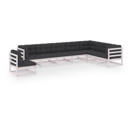 Set mobilier de grădină cu perne, 8 piese, alb, lemn masiv pin