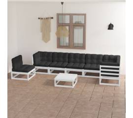 Set mobilier de grădină cu perne, 8 piese, lemn masiv de pin