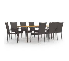 Set mobilier de grădină, 9 piese, maro, poliratan