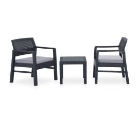 Set mobilier de grădină cu perne, 3 piese, gri, plastic