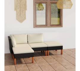 Set mobilier de grădină cu perne, 4 piese, negru, poliratan