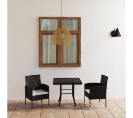 Set mobilier de grădină, 3 piese, negru, poliratan