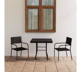 Set mobilier de grădină, 3 piese, negru, poliratan