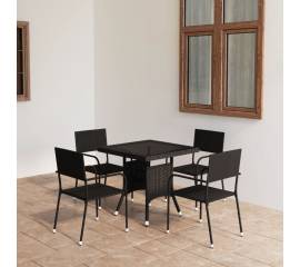 Set mobilier de grădină, 5 piese, negru, poliratan