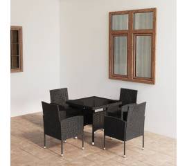 Set mobilier de grădină, 5 piese, negru, poliratan