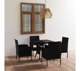 Set mobilier de grădină, 5 piese, negru, poliratan