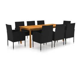 Set mobilier de grădină, 9 piese, negru