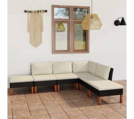 Set mobilier de grădină cu perne, 6 piese, negru, poliratan