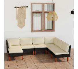 Set mobilier de grădină cu perne, 7 piese, negru, poliratan