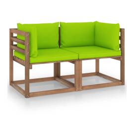Canapea de grădină paleți, 2 locuri, perne verde crud, lemn pin