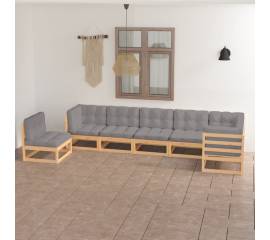 Set mobilier de grădină, 7 piese, cu perne, lemn masiv de pin