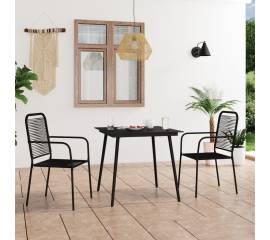 Set mobilier grădină, 3 piese, negru, sfoară de bumbac și oțel