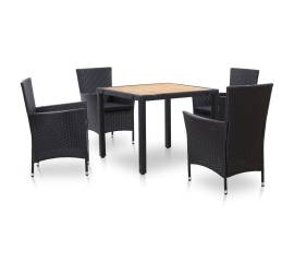 Set mobilier de exterior cu perne, 5 piese, negru, poliratan