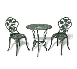 Set mobilier de bistro, 3 piese, verde, aluminiu turnat