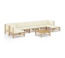 Set mobilier de grădină cu perne, 8 piese, alb crem, bambus