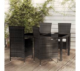 Set mobilier de exterior cu perne, 5 piese, negru, poliratan