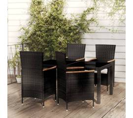 Set mobilier de exterior cu perne, 5 piese, negru, poliratan