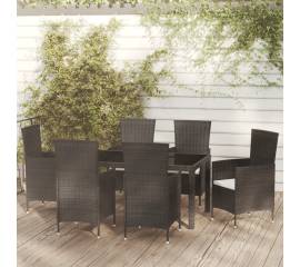 Set mobilier de exterior cu perne, 7 piese, negru, poliratan