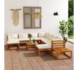 Set mobilier grădină cu perne crem, 12 piese, lemn masiv acacia