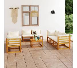 Set mobilier grădină cu perne crem, 9 piese, lemn masiv acacia