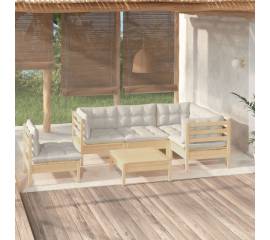 Set mobilier grădină cu perne crem, 6 piese, lemn de pin