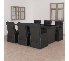 Set mobilier de exterior cu perne, 7 piese, negru, poliratan