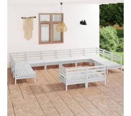 Set mobilier de grădină, 12 piese, alb, lemn masiv de pin