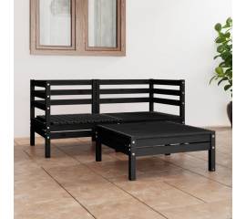 Set mobilier de grădină, 3 piese, negru, lemn masiv de pin