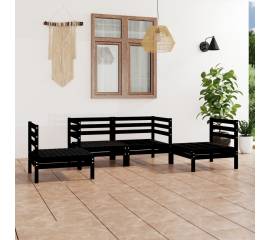 Set mobilier de grădină, 4 piese, negru, lemn masiv de pin