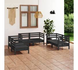 Set mobilier de grădină, 6 piese, negru, lemn masiv de pin