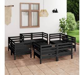 Set mobilier de grădină, 9 piese, negru, lemn masiv de pin